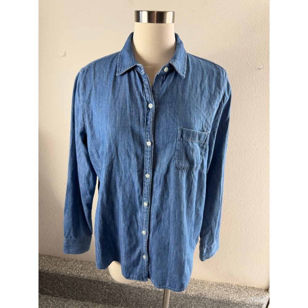 Old Navy Womens Large Classic Shirt Blue Denim Button Up Long Sleeve Top
